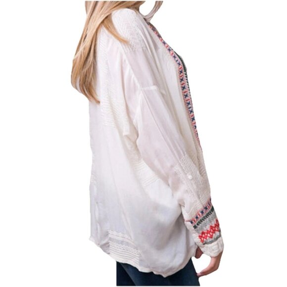 JOHNNY WAS Cream/Off White Embroidered Melvin Button Down Blouse Sz M - Picture 2 of 11